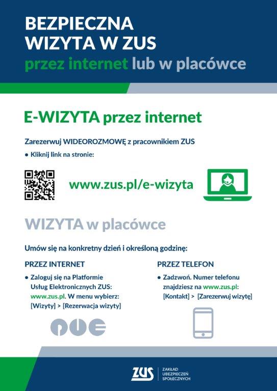 Plakat e-wizyta w ZUS przez internet