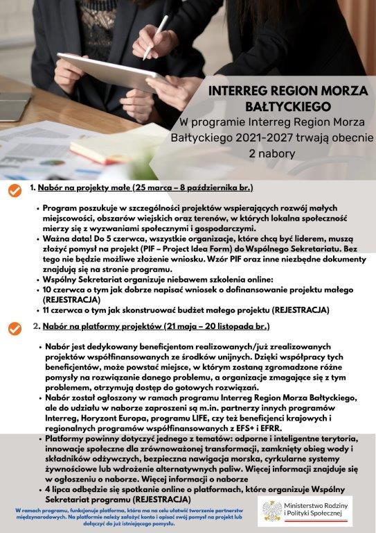 Interrreg Region Morza Bałtyckiego - informacja o naborach